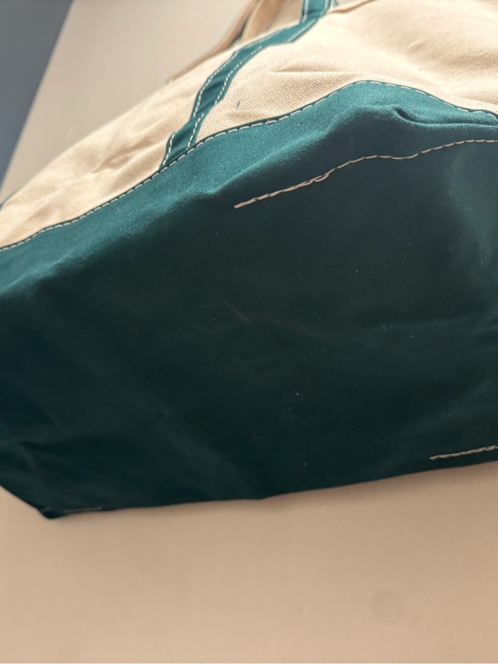 Vintage LL Bean Boat & Tote Bag White/Green Canvas XL 26” x 16” “LAR” - Picture 4 of 7